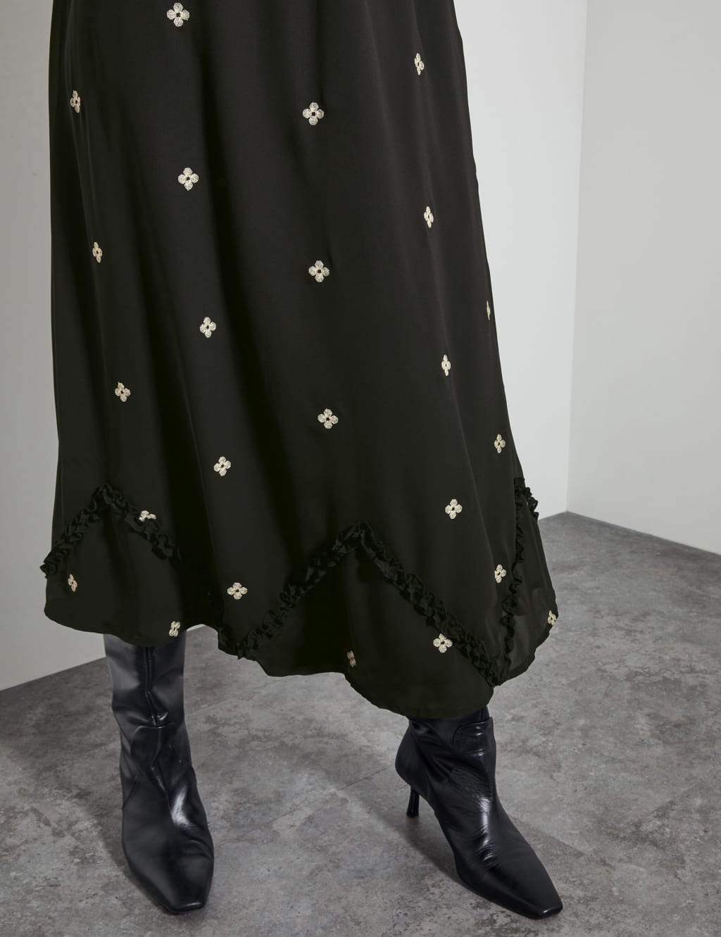 Embroidered Tie Neck Midi Skater Dress 3 of 4