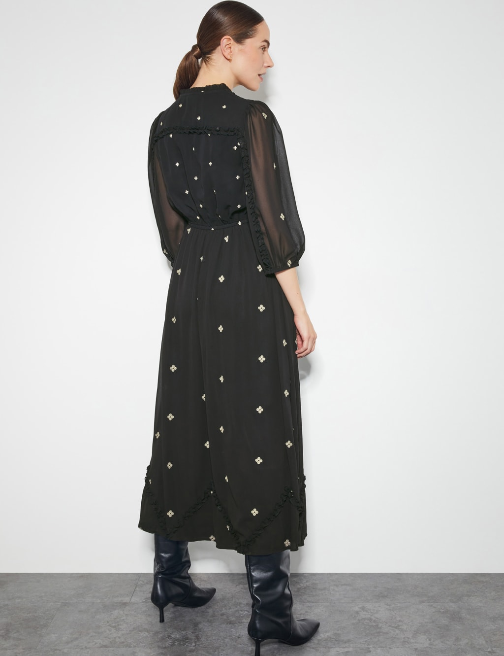 Embroidered Tie Neck Midi Skater Dress 4 of 4