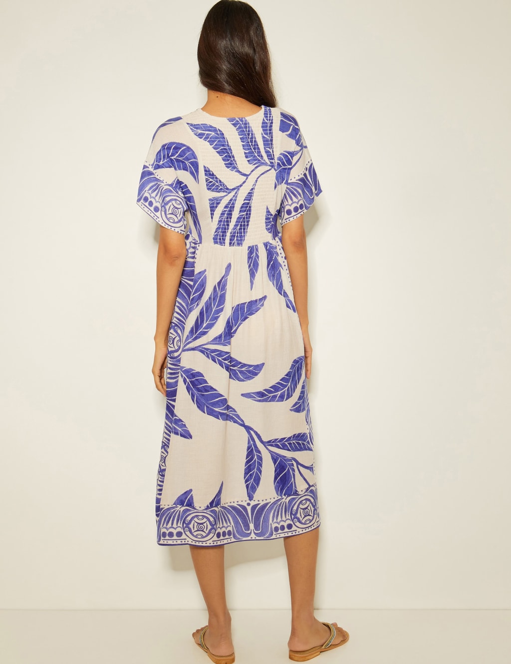 Printed V-Neck Midi Shirred Beach Dress 5 of 5