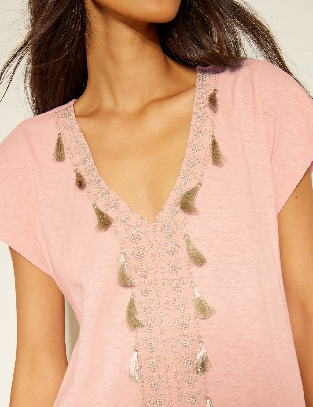 Pure Cotton V-Neck Knee Length Kaftan Dress 3 of 4