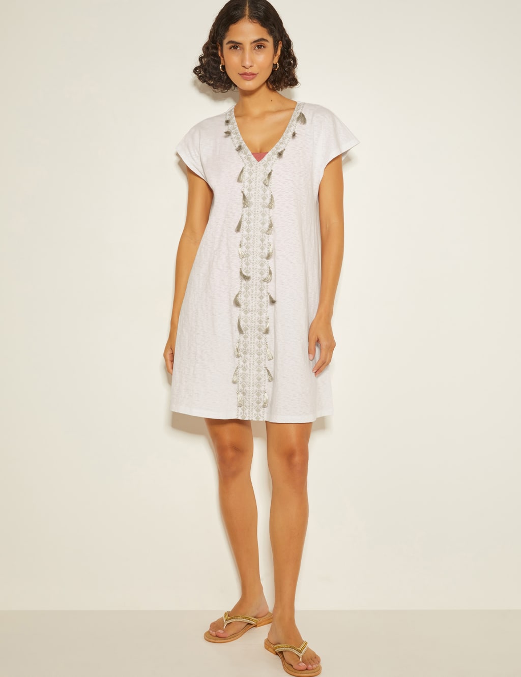 Pure Cotton V-Neck Knee Length Kaftan Dress 3 of 4
