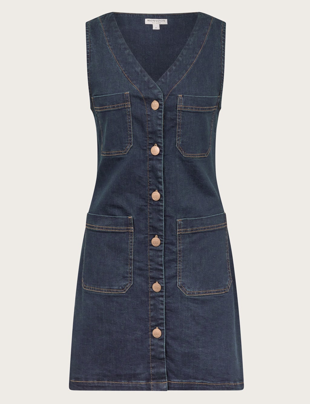 V neck denim pinafore dress new arrivals