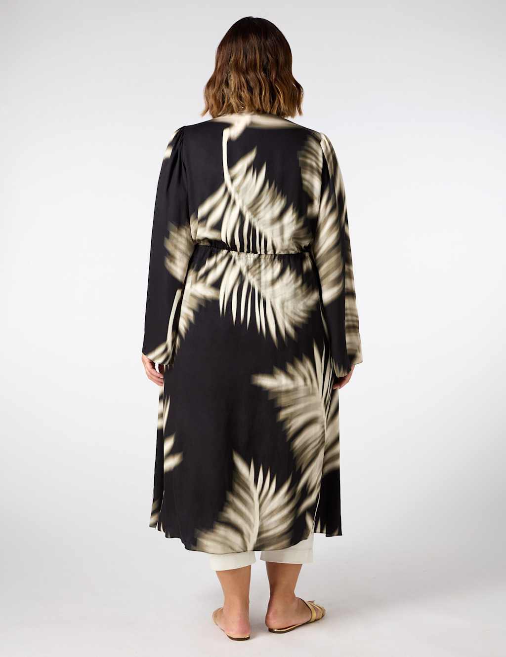 Leaf Print Drawstring Waist Longline Kimono 4 of 5