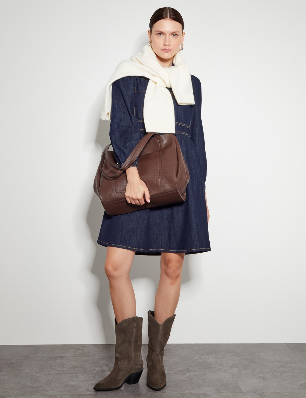 Denim Mini Shirt Dress 2 of 5