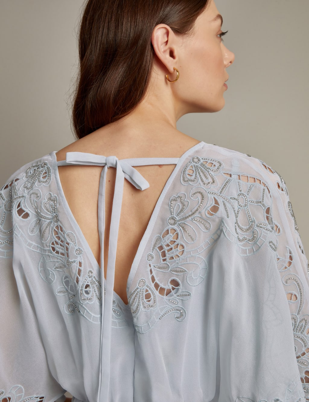 Embroidered Angel Sleeve Maxi Waisted Dress 4 of 5