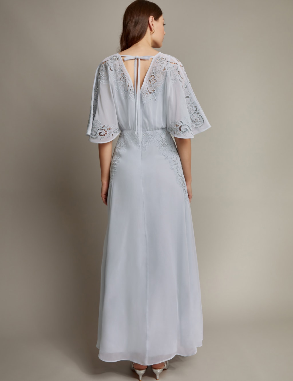 Embroidered Angel Sleeve Maxi Waisted Dress 5 of 5