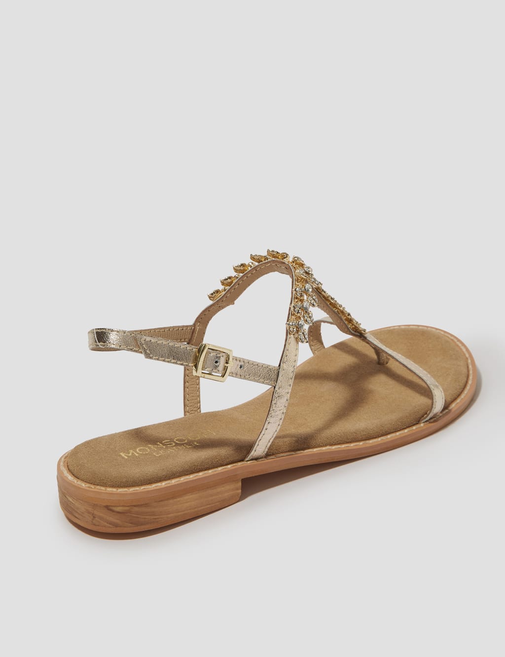Leather Diamante Ankle Strap Flat Sandals 2 of 3