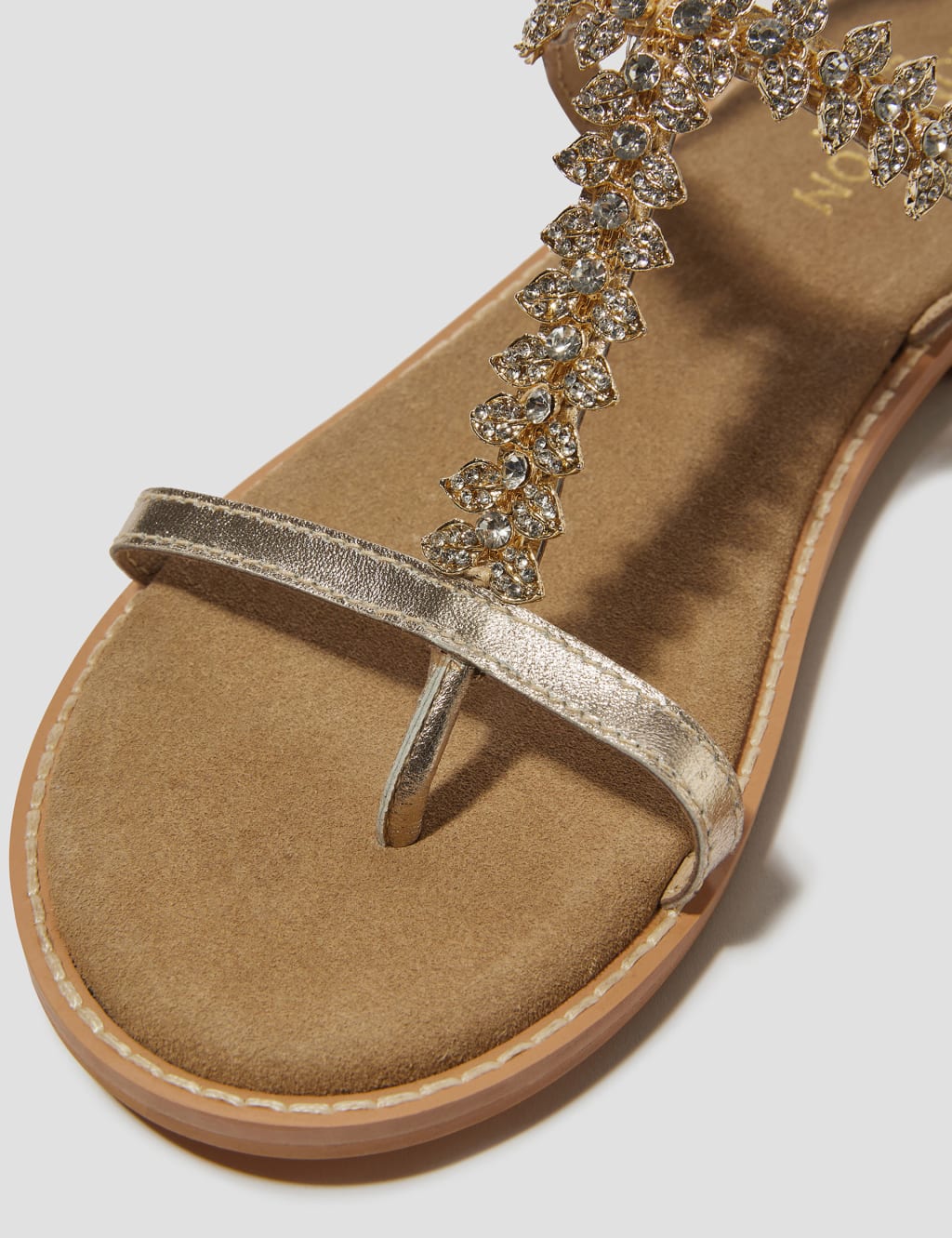 Leather Diamante Ankle Strap Flat Sandals 3 of 3