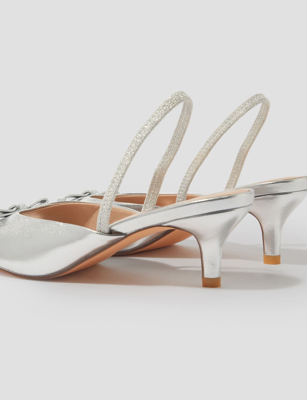 Metallic Bow Kitten Heel Slingback Shoes 2 of 4