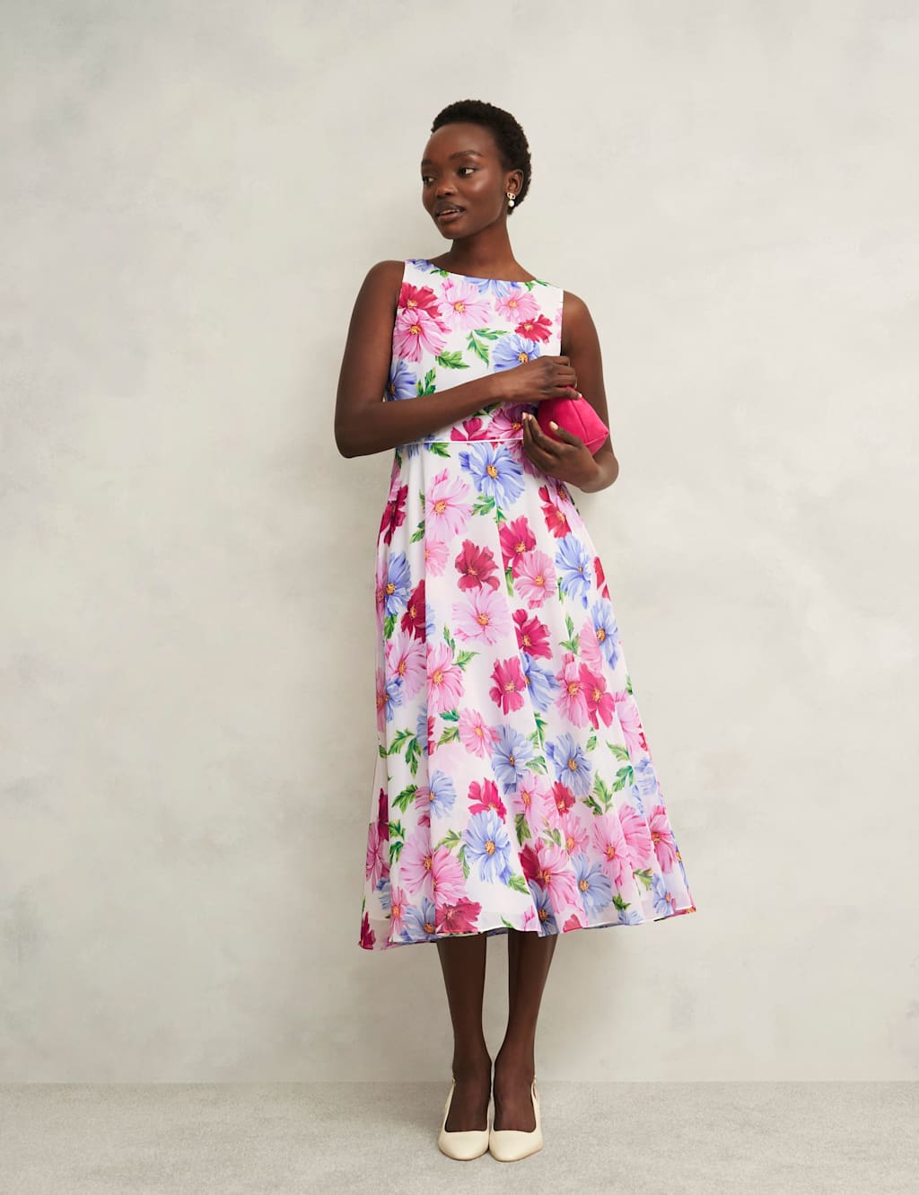 Floral Slash Neck Midi Skater Dress 1 of 8