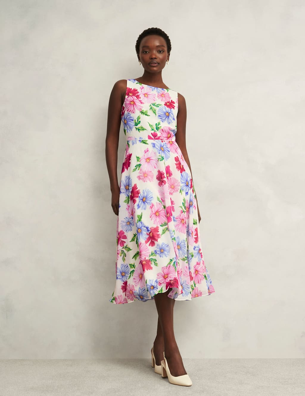 Floral Slash Neck Midi Skater Dress 3 of 8