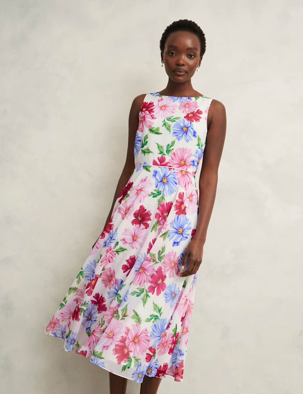 Floral Slash Neck Midi Skater Dress 4 of 8