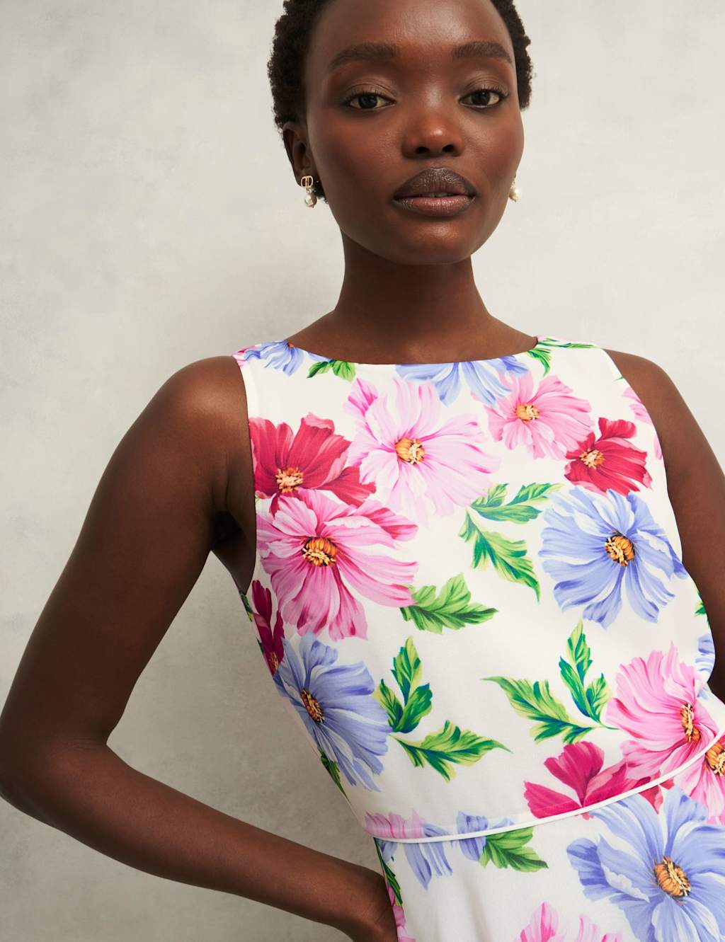 Floral Slash Neck Midi Skater Dress 7 of 8