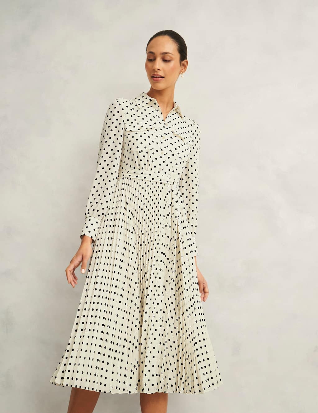Polka Dot Collared Midi Shirt Dress 3 of 9