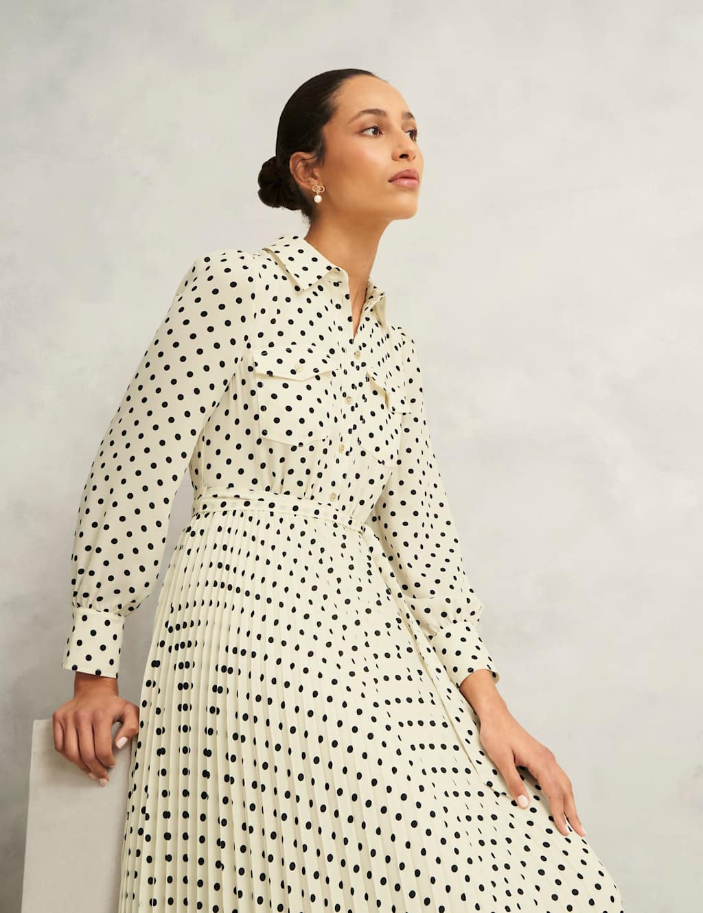 Polka Dot Collared Midi Shirt Dress 6 of 9