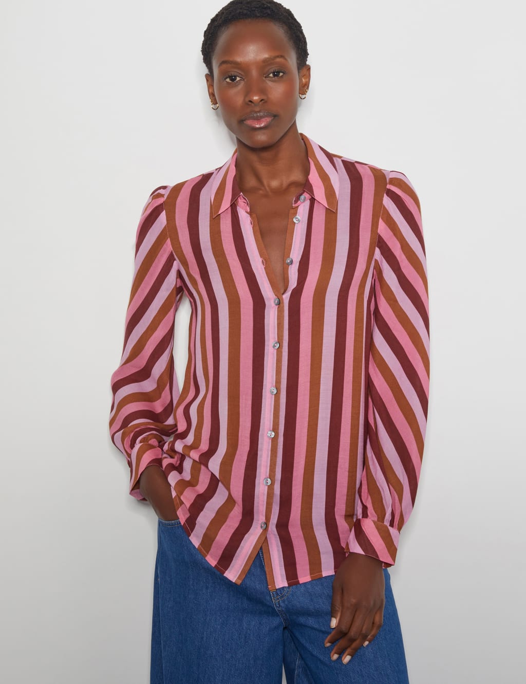 Modal Blend Striped Button Through Shirt 2 of 5