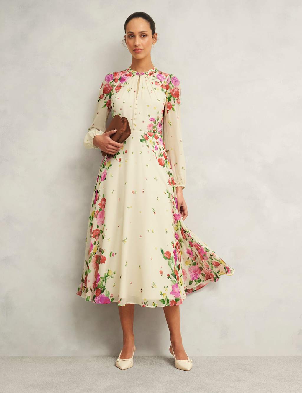 Pure Silk Floral Midaxi Skater Dress 3 of 7