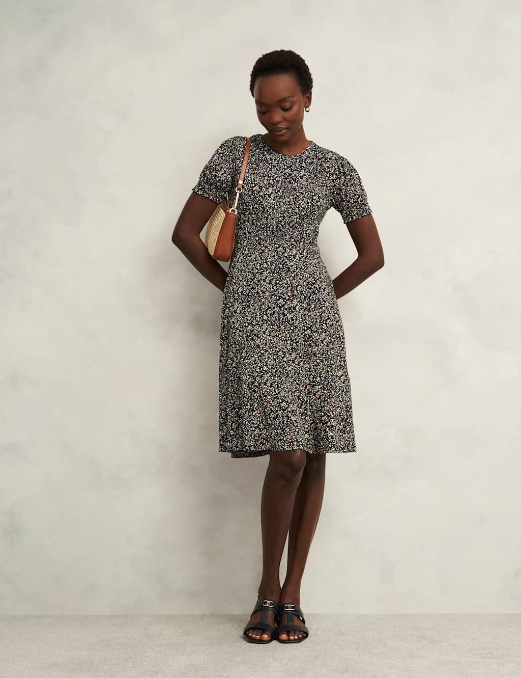Jersey Ditsy Floral Knee Length Skater Dress 3 of 7
