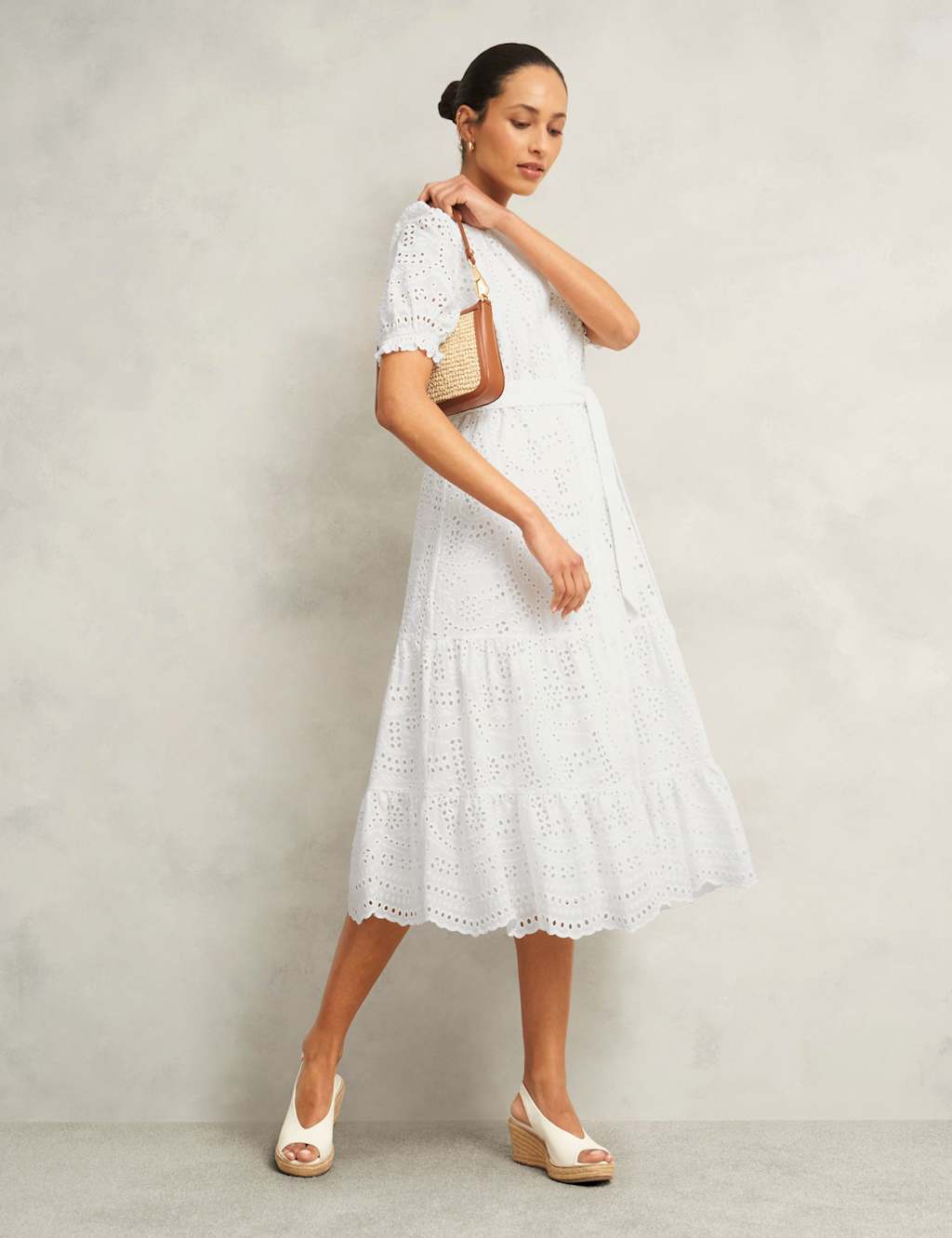 Pure Cotton Broderie Notch Neck Midi Dress 2 of 6