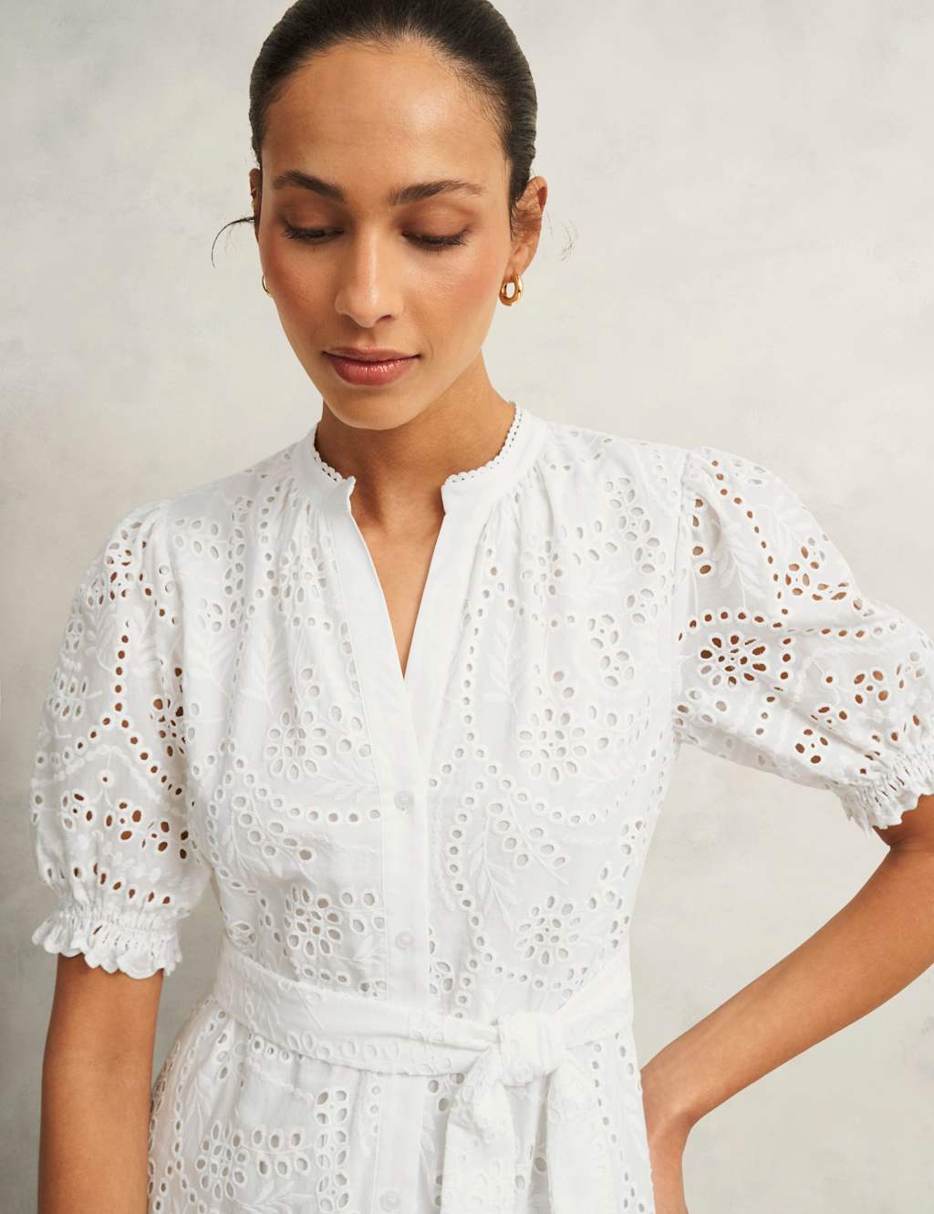 Pure Cotton Broderie Notch Neck Midi Dress 4 of 6
