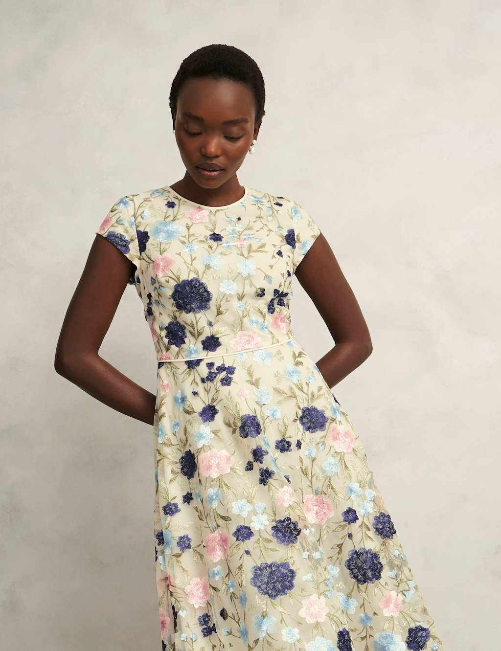 Floral Embroidered Knee Length Skater Dress 3 of 5