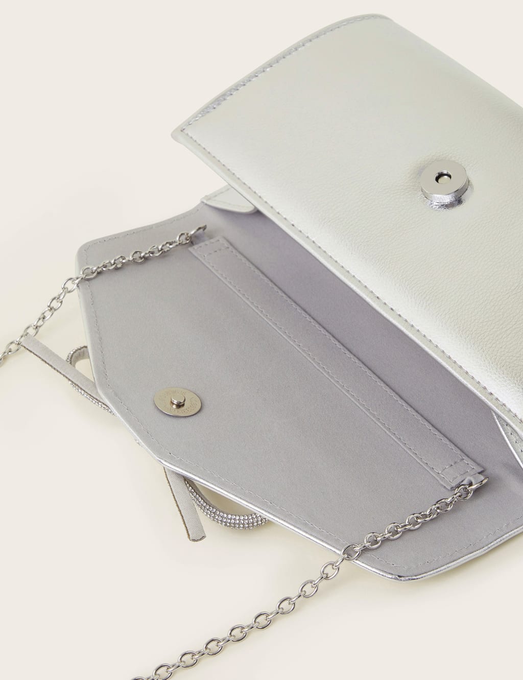 Monsoon silver clutch bag deals