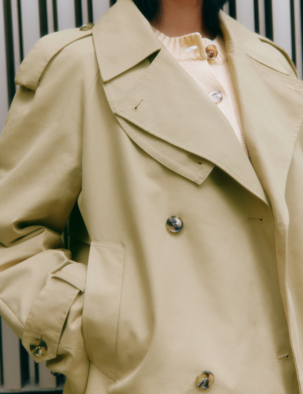 Cotton Rich Double Breasted Short Trench Coat 5 of 7