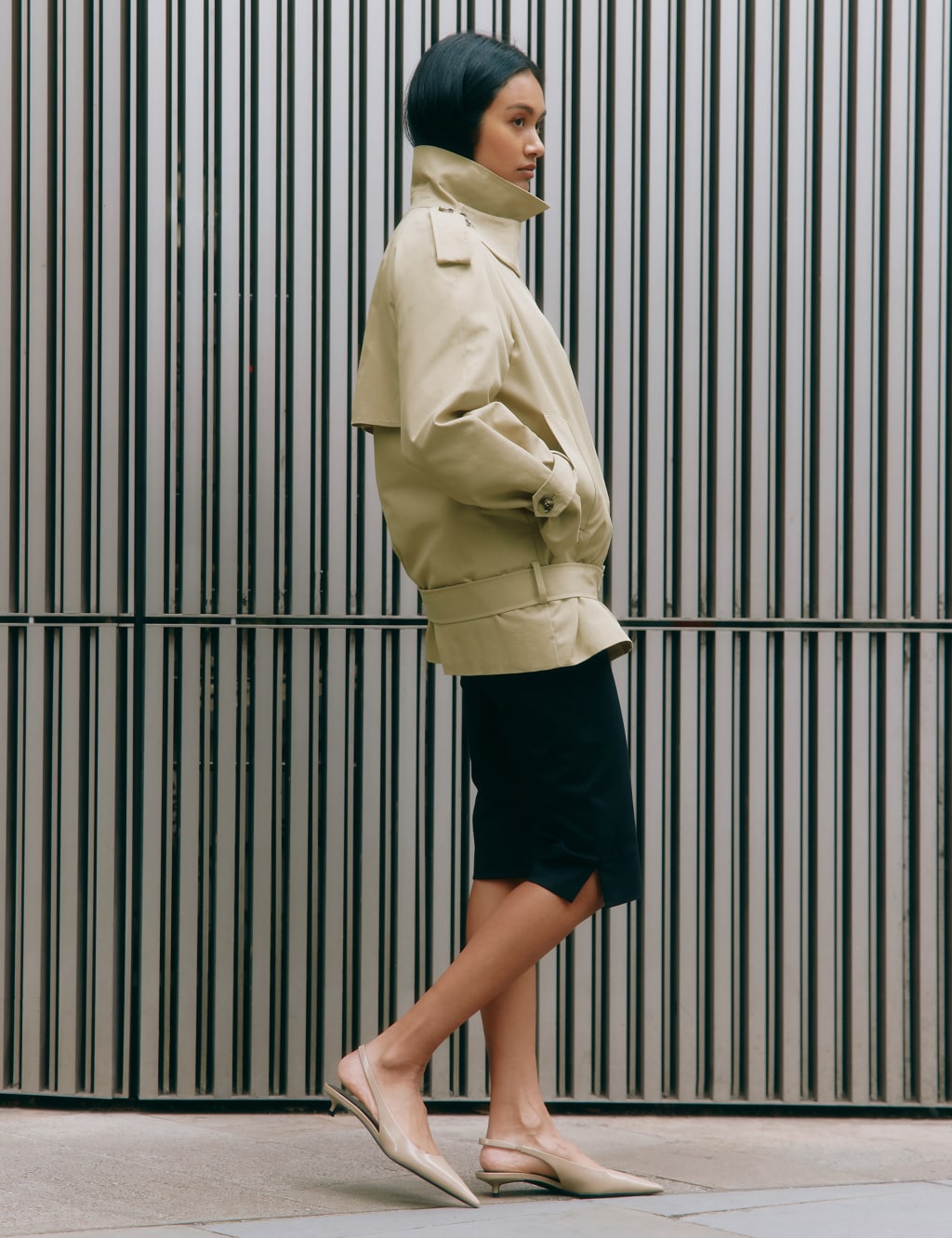 Cotton Rich Double Breasted Short Trench Coat 7 of 7