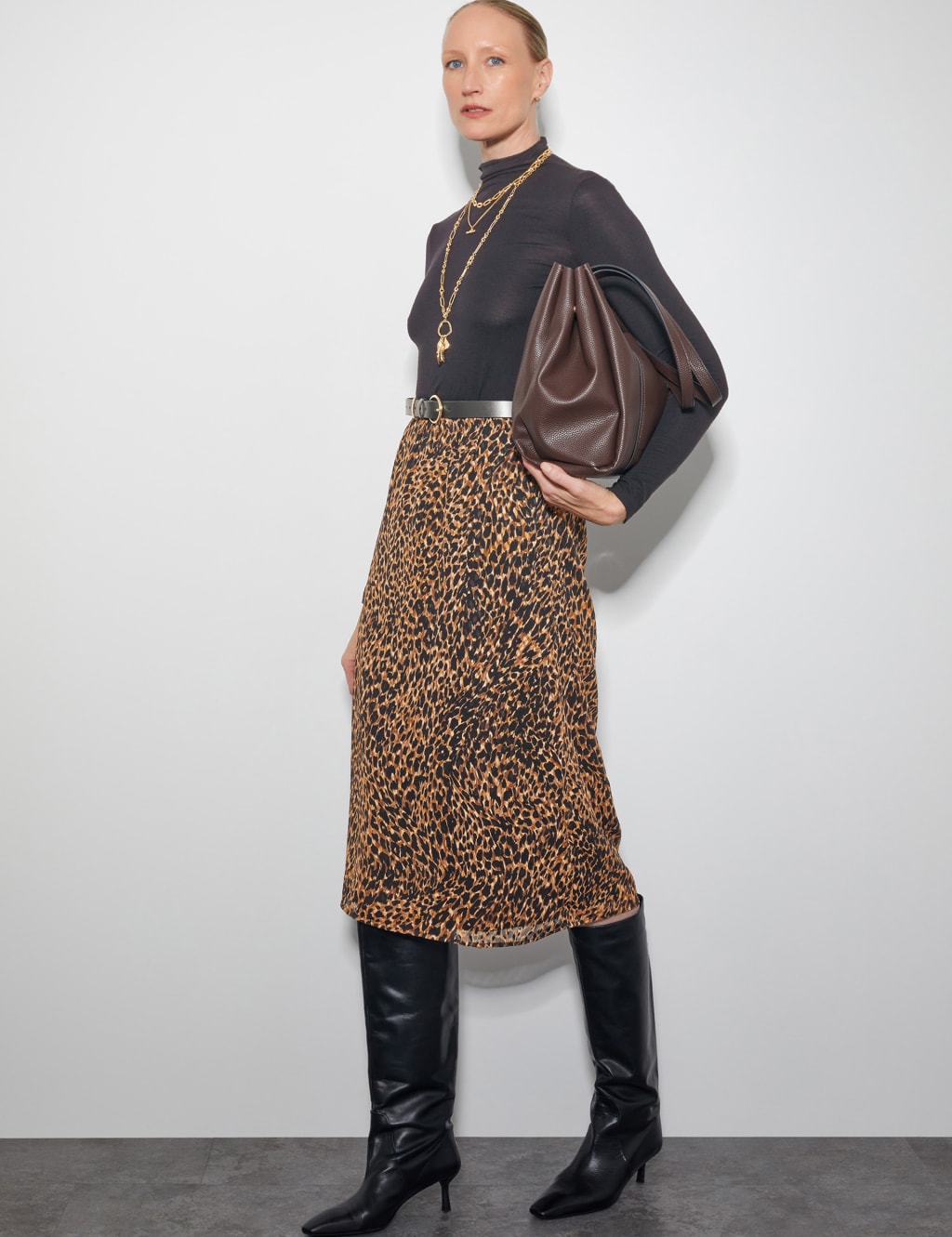 Animal Print Midi A Line Skirt