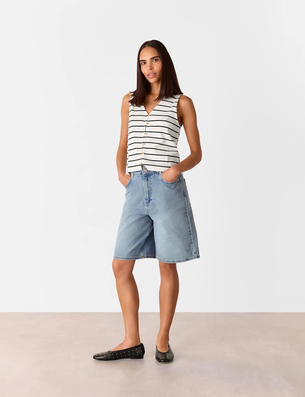 Cotton Rich Striped Button Through Tank Top 3 of 4