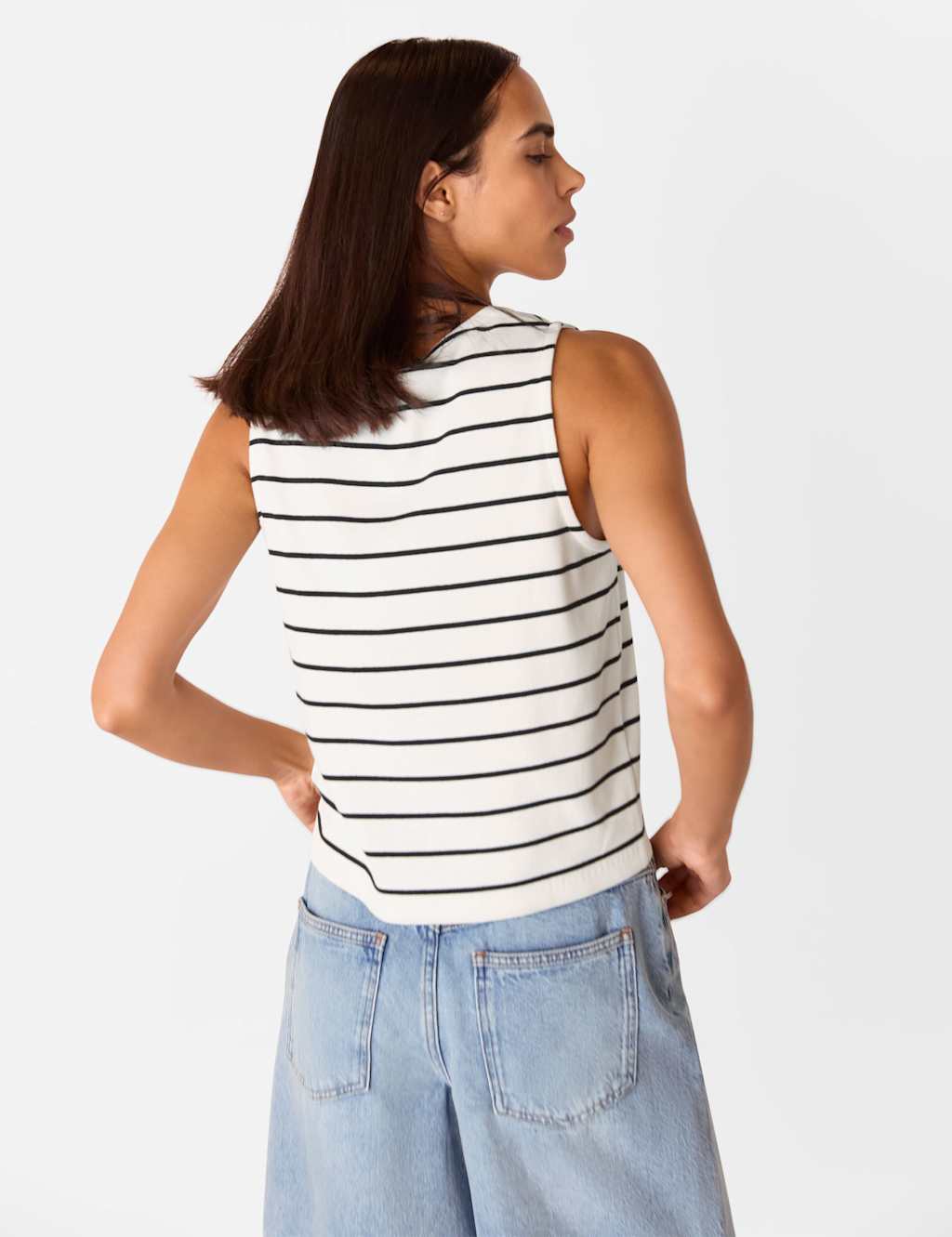 Cotton Rich Striped Button Through Tank Top 4 of 4