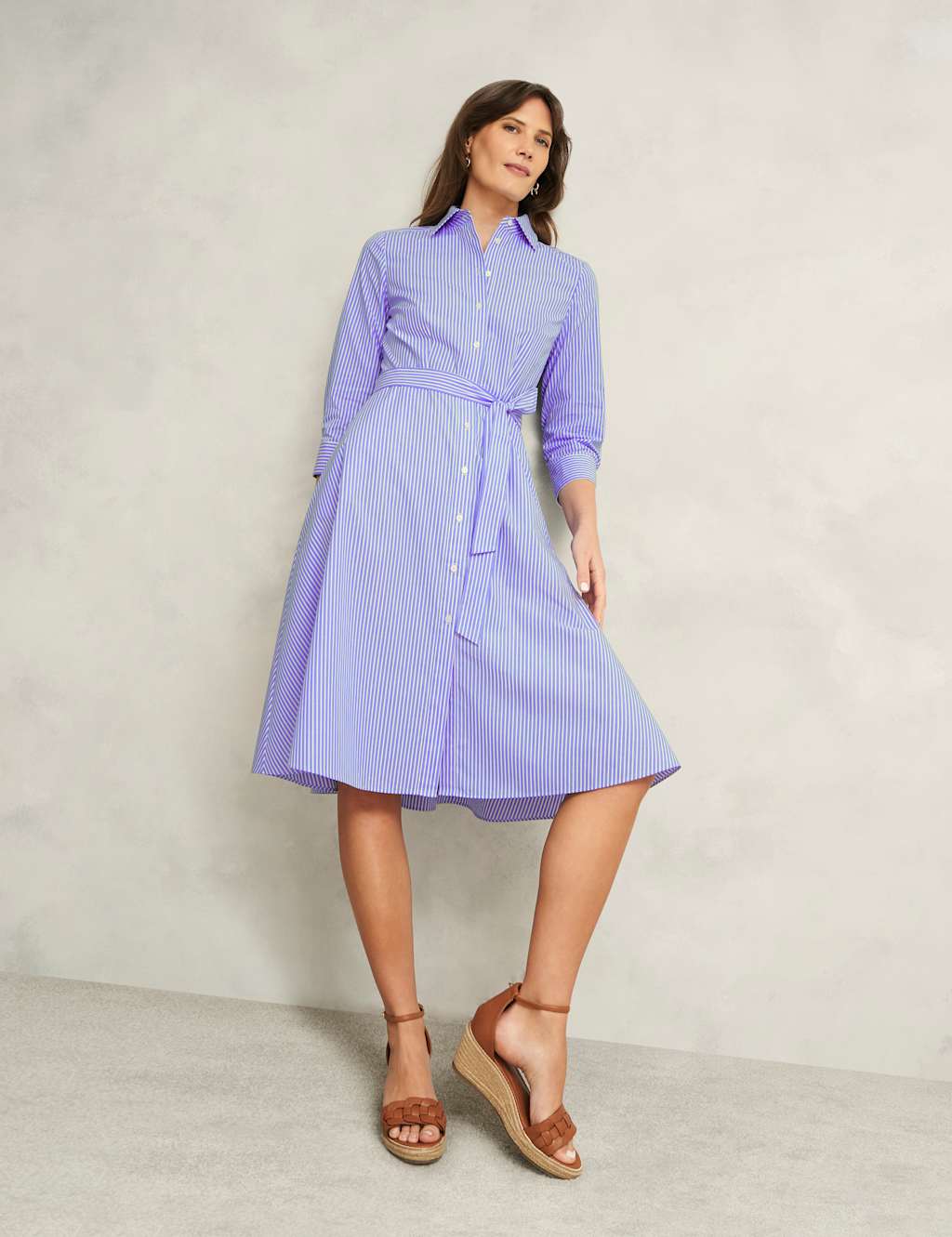 Cotton Rich Striped Tie Waist Shirt Dress 4 of 9