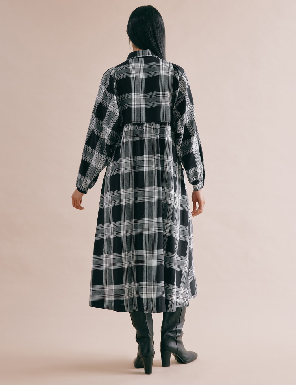 Pure Cotton Checked Midi Shirt Dress 4 of 5