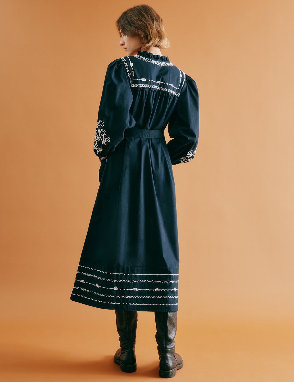 Pure Cotton Embroidered Midi Smock Dress 5 of 6