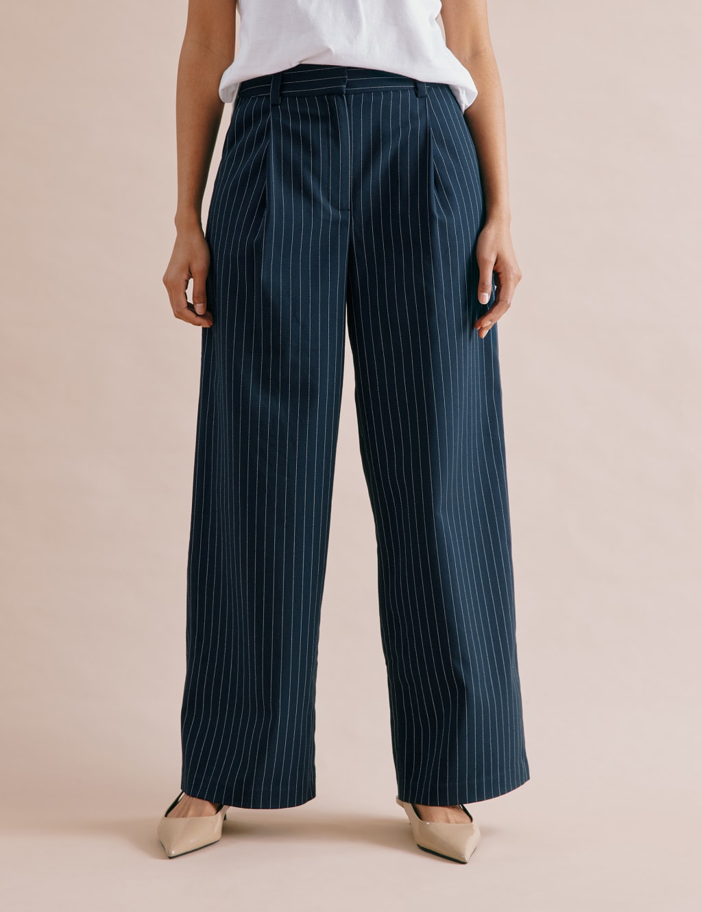 Pinstripe Pleat Front Wide Leg Trousers 4 of 6