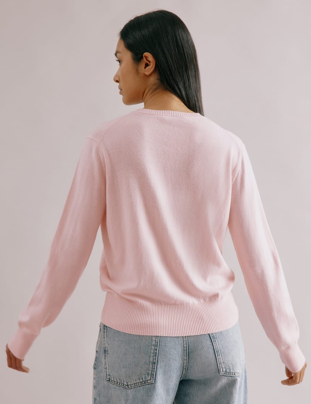 Cotton Blend Crew Neck Cardigan with Wool 4 of 5