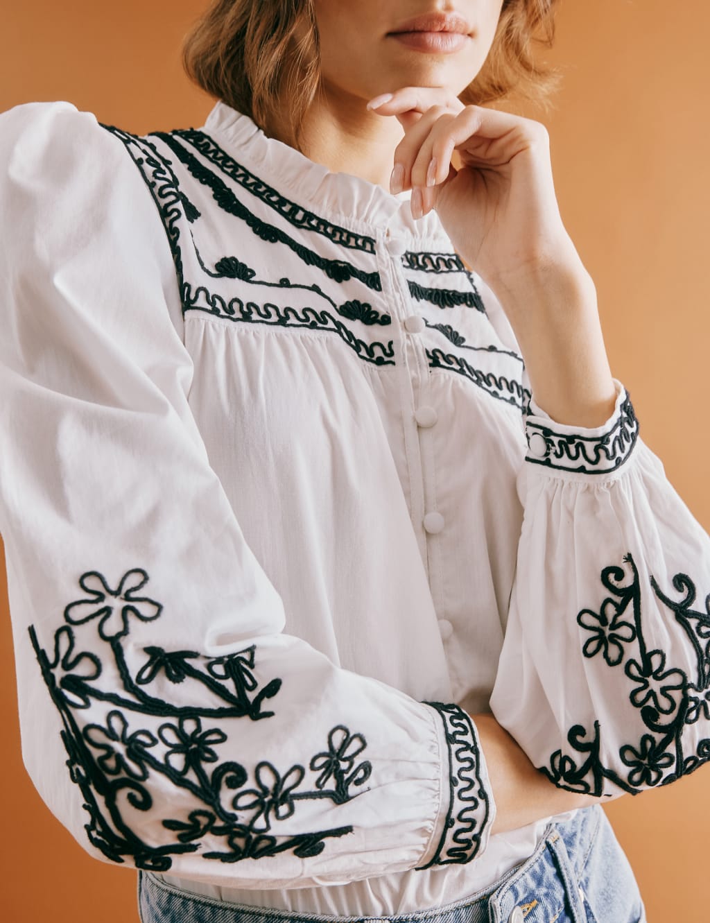 Pure Cotton Embroidered Crew Neck Blouse 5 of 5