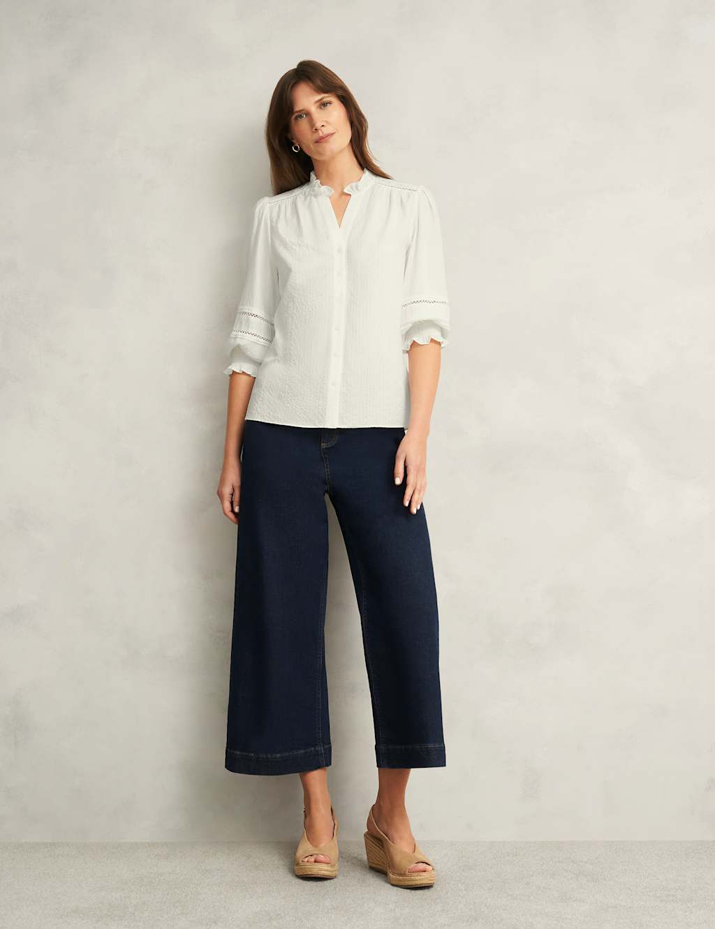Cotton Blend Frill Detail Broderie Blouse 3 of 8
