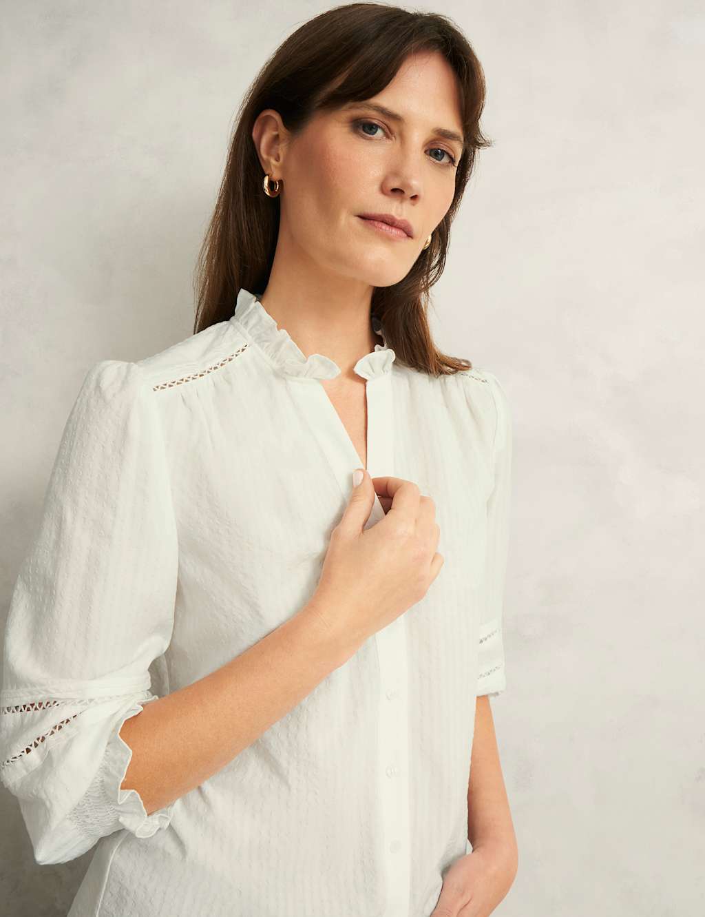 Cotton Blend Frill Detail Broderie Blouse 4 of 8