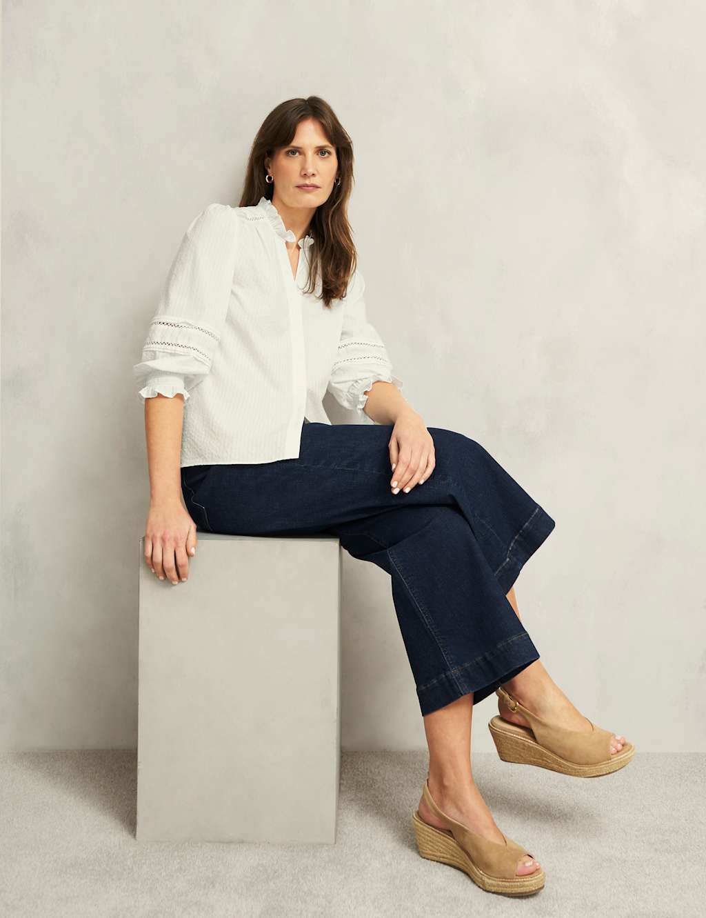 Cotton Blend Frill Detail Broderie Blouse 5 of 8