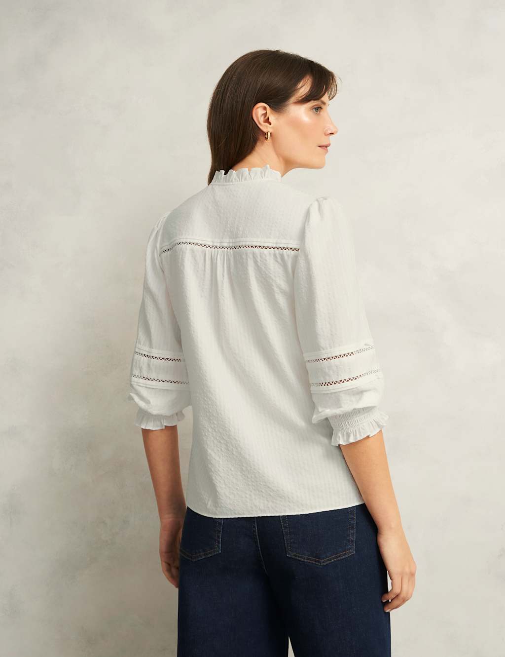 Cotton Blend Frill Detail Broderie Blouse 6 of 8