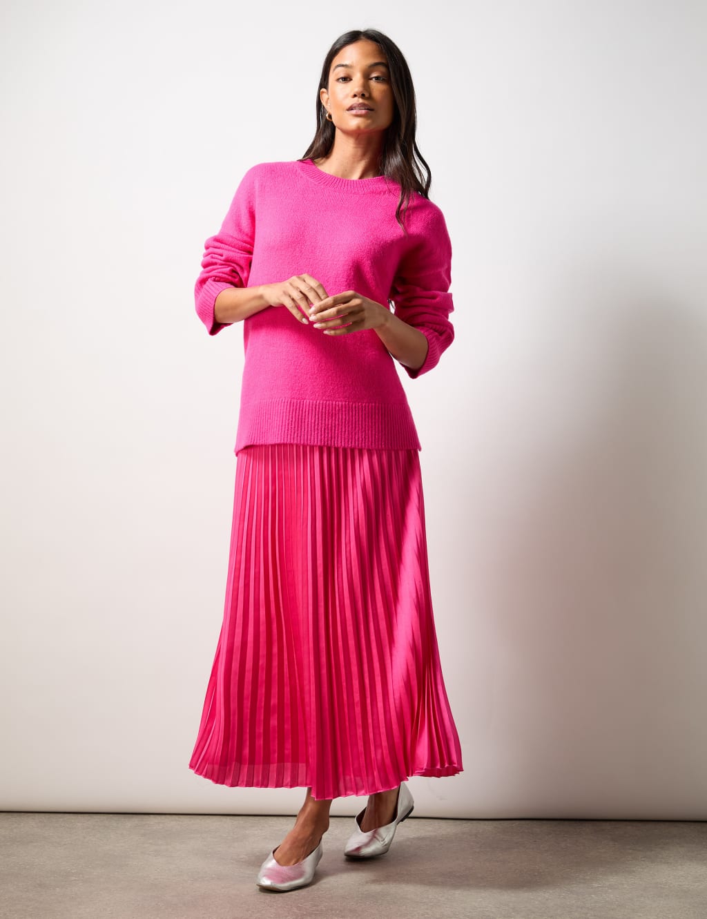 Satin midi skirt pleated sale