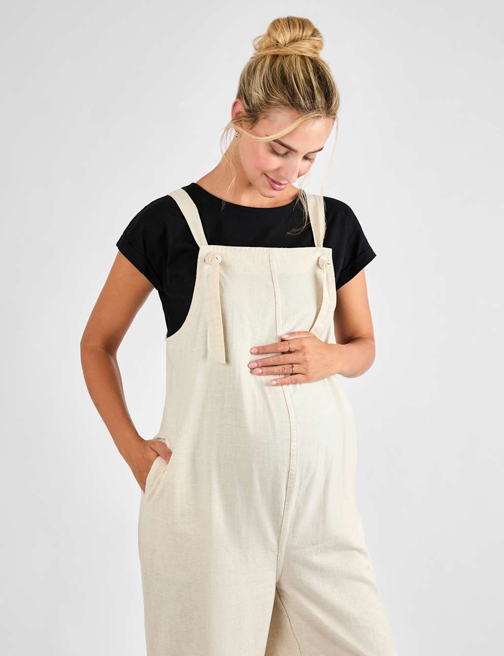 Maternity Cotton Rich Wide Leg Dungarees 4 of 4