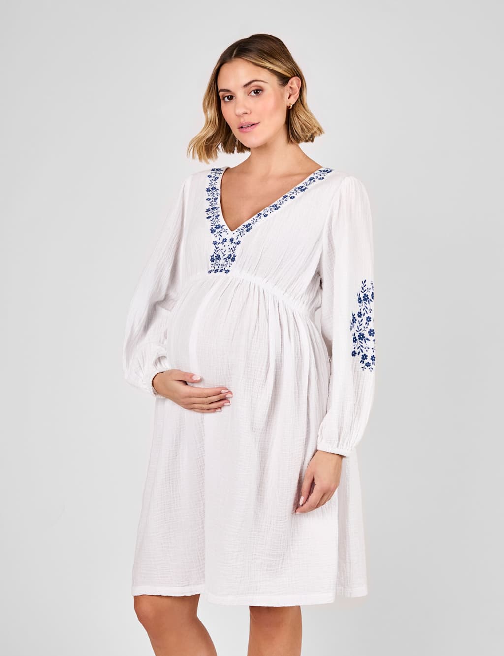 Maternity Pure Cotton Embroidered Mini Dress 2 of 4