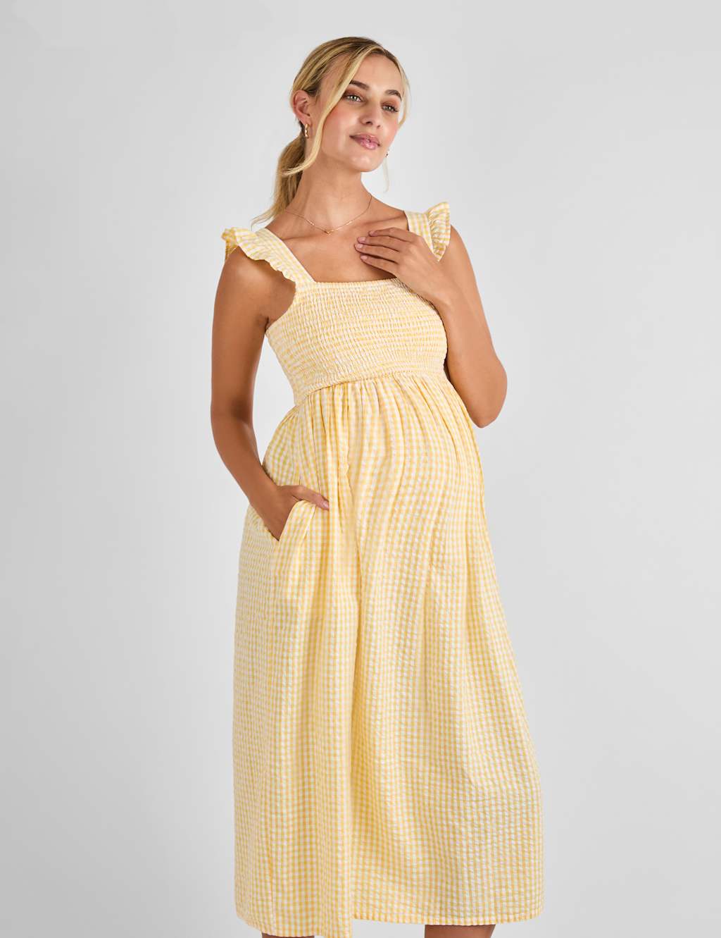 Maternity Pure Cotton Gingham Midi Smock Dress 2 of 4