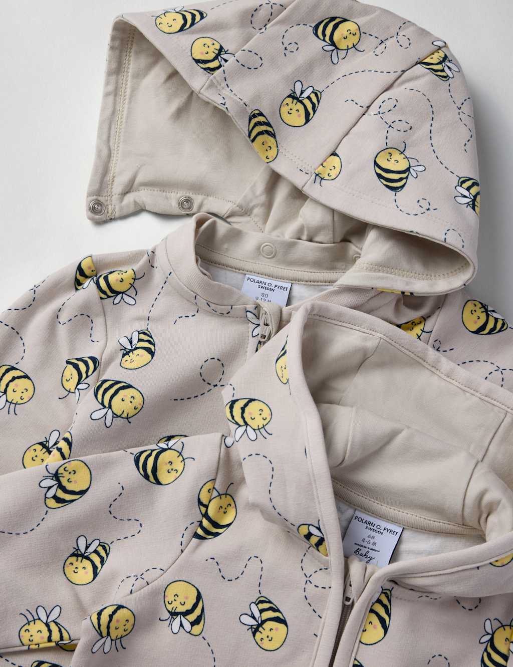Cotton Rich Bee Print Hooded Zip All In One (1-12 Mths) 3 of 3