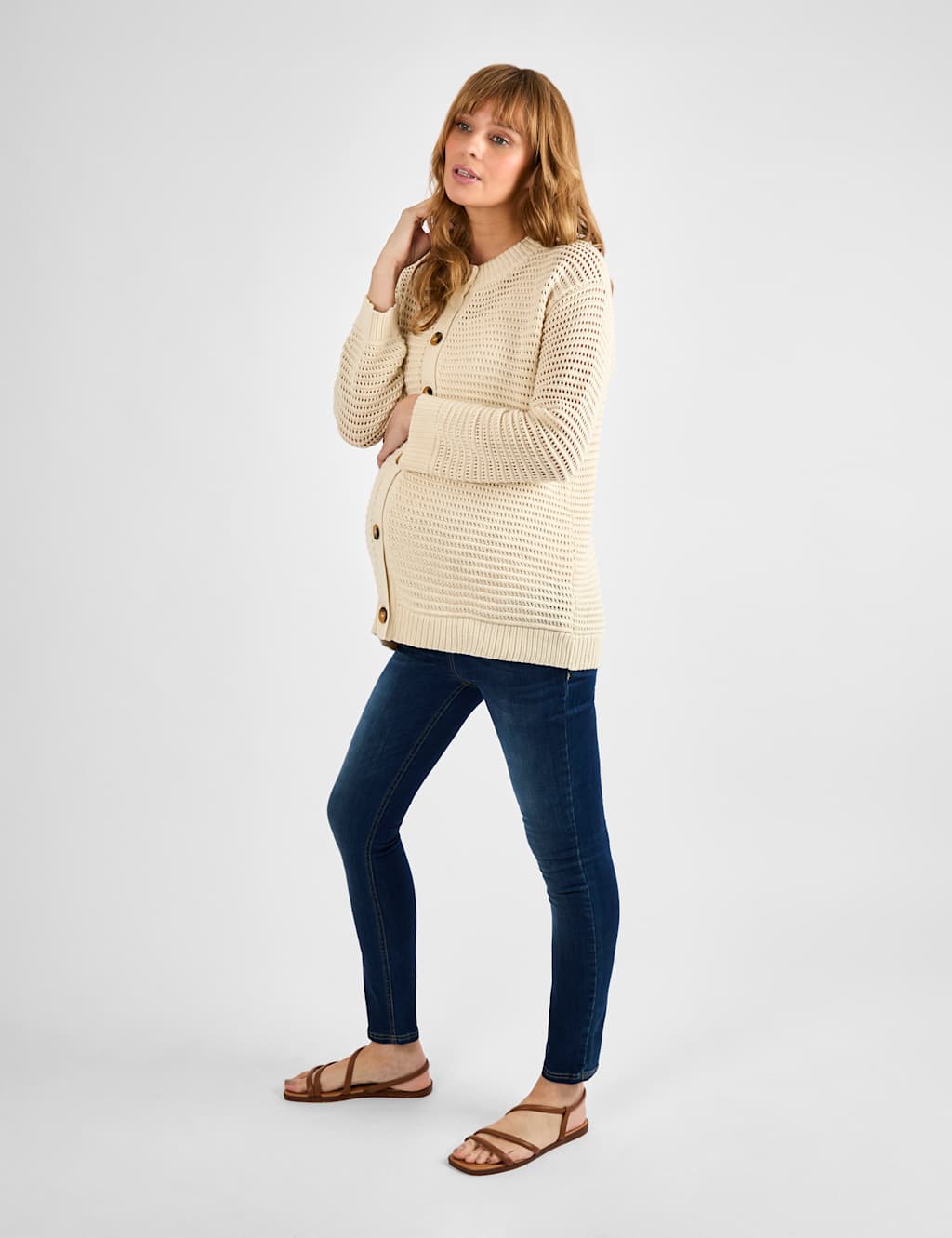 Maternity Cotton Blend Pointelle Cardigan 2 of 4