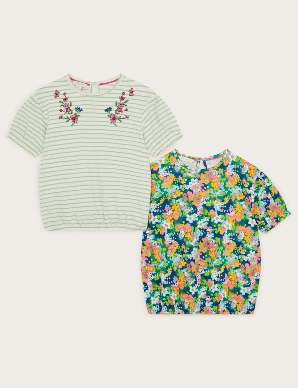 2pk Cotton Rich Stripe Floral T-Shirts (3-13 Yrs) 2 of 4