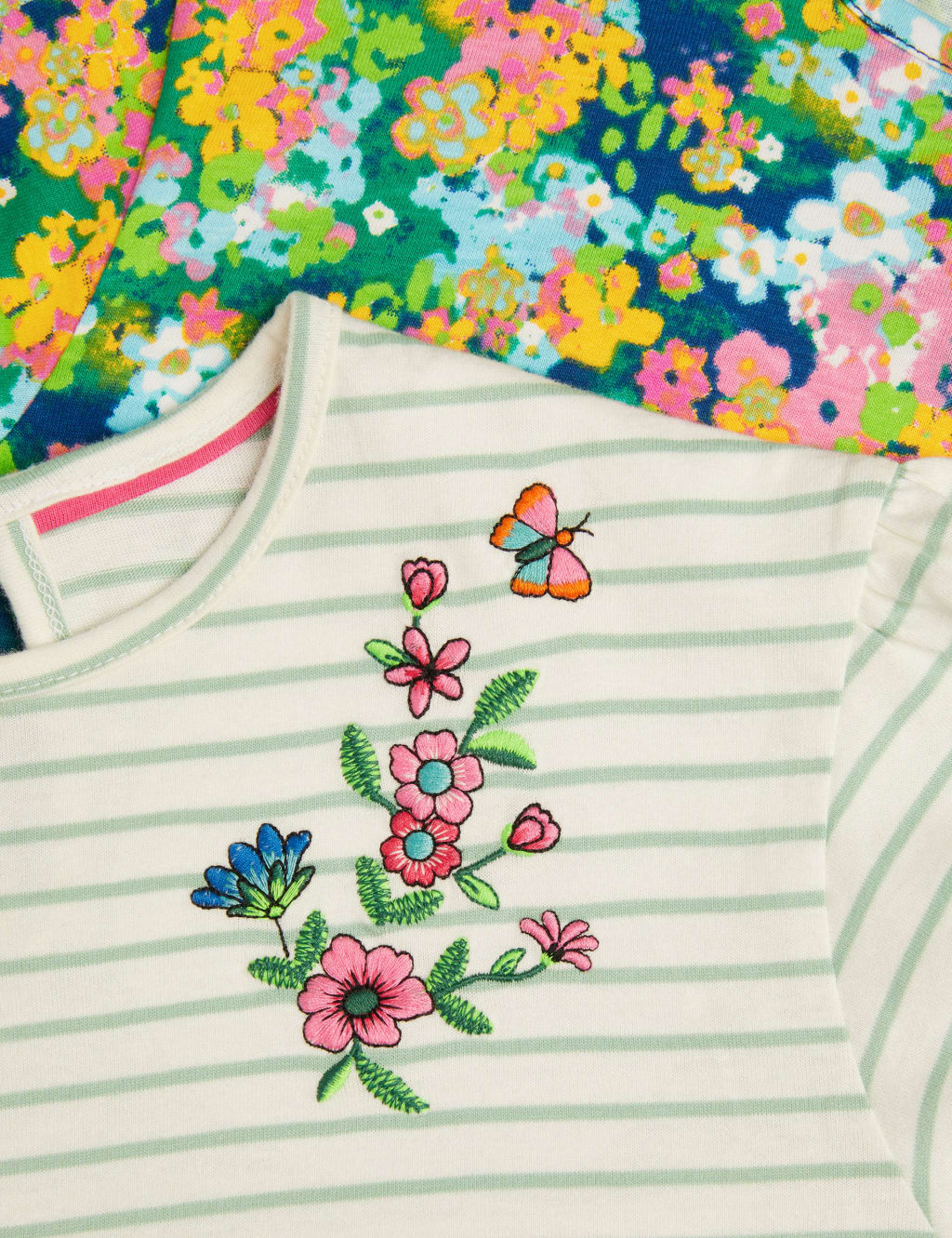 2pk Cotton Rich Stripe Floral T-Shirts (3-13 Yrs) 4 of 4