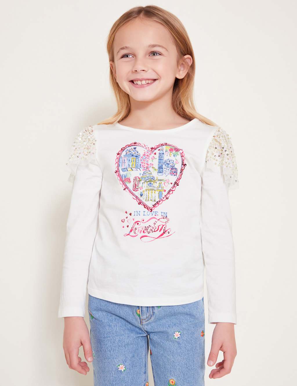 Pure Cotton London Graphic Frill Top (3-13 Yrs) 1 of 4